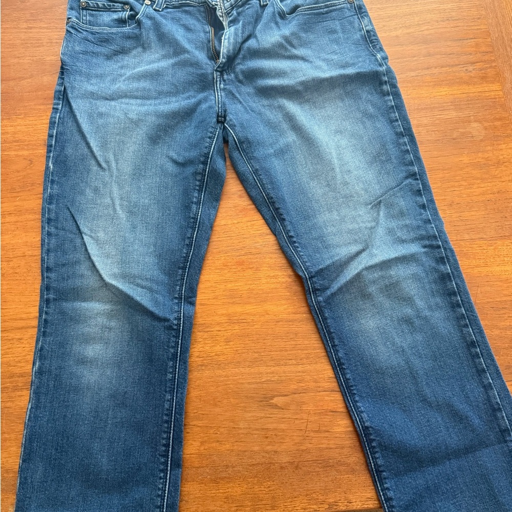 Straight Blue Jeans with Natural Fading